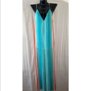 Blue Watercolor Summer Jumpsuit, Size Large